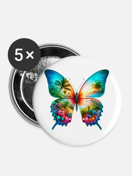 Schmetterling - Buttons groß 56 mm (5er Pack) - Weiß