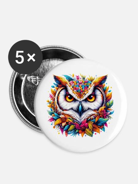 Eule - Buttons groß 56 mm (5er Pack) - Weiß