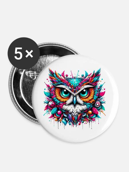 Eule - Buttons groß 56 mm (5er Pack) - Weiß