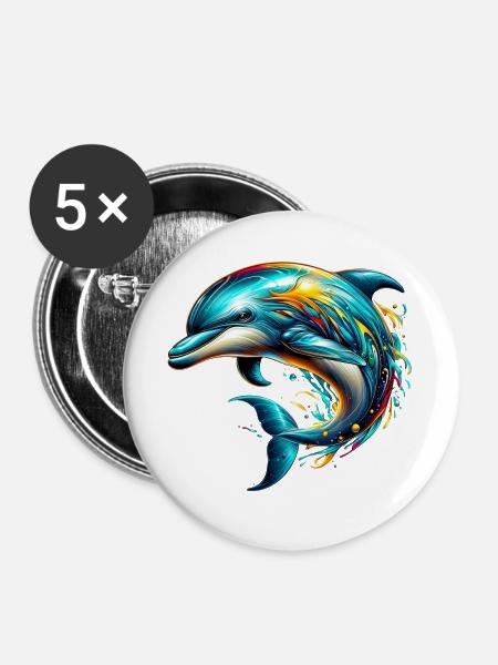 Delfin - Buttons groß 56 mm (5er Pack) - Weiß