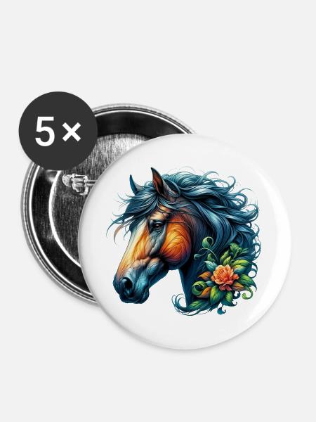 Pferd - Buttons groß 56 mm (5er Pack) - Weiß