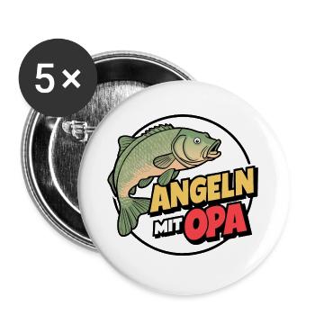 Angeln mit Opa mit buntem Fischdesign - Buttons groß 56 mm (5er Pack) - Weiß - Vorne