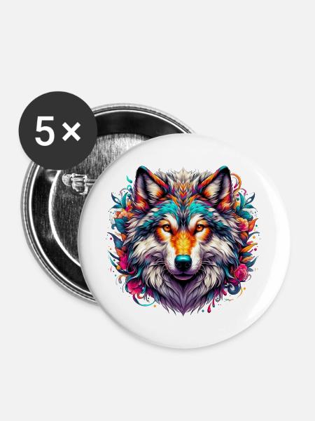 Wolf - Buttons groß 56 mm (5er Pack) - Weiß