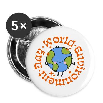 World 🌍 Environment Day - Weltliebe Cartoon Motiv - Buttons groß 56 mm (5er Pack) - Weiß - Vorne