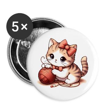 Katzenspiel - Buttons groß 56 mm (5er Pack) - Weiß - Vorne