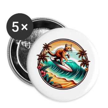 Katze surfen für Katzenfreunde - Buttons groß 56 mm (5er Pack) - Weiß - Vorne