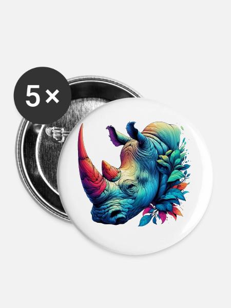 Nashorn - Buttons groß 56 mm (5er Pack) - Weiß