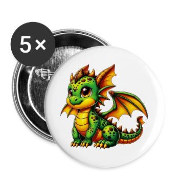 Drache - Buttons groß 56 mm (5er Pack) - Weiß - Vorne