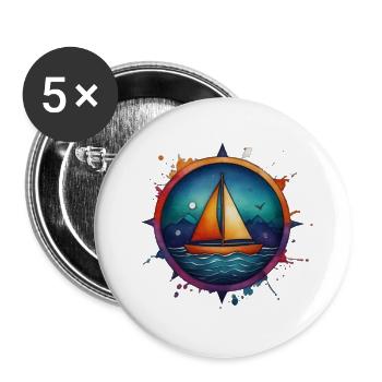 Buntes Segelboot - Buttons groß 56 mm (5er Pack) - Weiß - Vorne