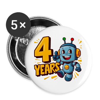 Four Years Cute Little Robot Children's Birthday Party. - Buttons large 2.2''/56 mm (5-pack) - white - Front