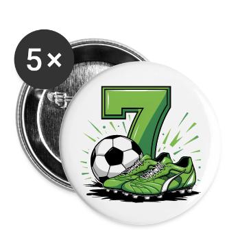 Fussball 7 Jahre - Buttons groß 56 mm (5er Pack) - Weiß - Vorne