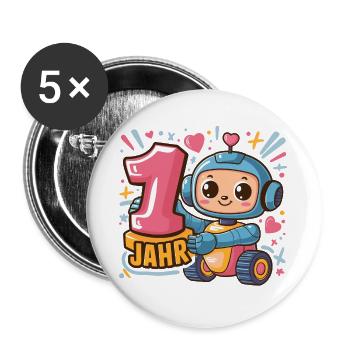 1 Jahr Kleiner Roboter Astronaut mit Zahl 1 - Buttons groß 56 mm (5er Pack) - Weiß - Vorne