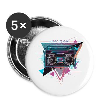 Magnétophone cassette au look graffiti fluo des années 80 - Lot de 5 grands badges (56 mm) - blanc - Devant