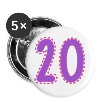 20. 20 ANS. 20e ANNIVERSAIRE. ANNIVERSAIRE 20 ANS. - Lot de 5 grands badges (56 mm) - blanc - Devant