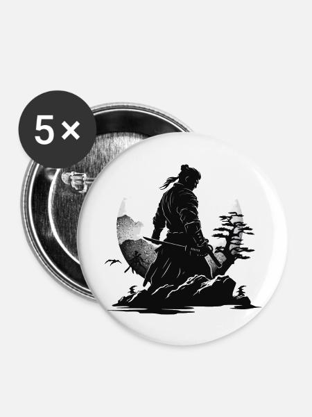 Samurai Krieger Japan Landschaft - Buttons groß 56 mm (5er Pack) - Weiß