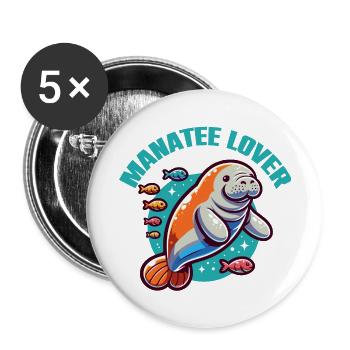 Manatee with lots of colorful fish - Buttons large 2.2''/56 mm (5-pack) - white - Front