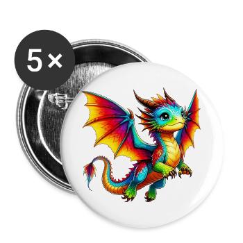 Drache - Buttons groß 56 mm (5er Pack) - Weiß - Vorne
