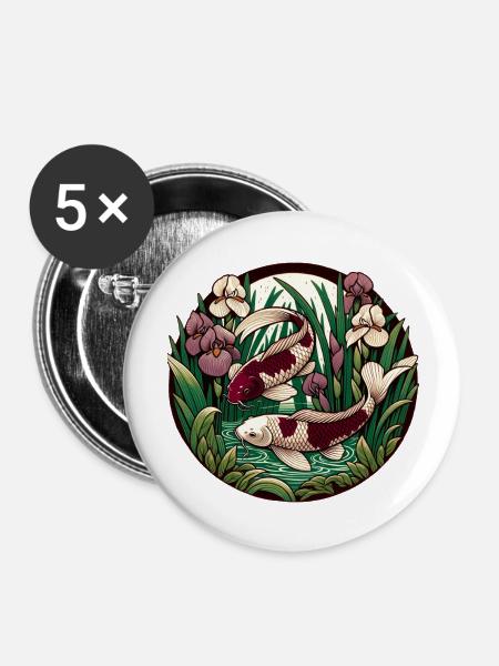 Japanischer Karpfen-Koi-Teich - Buttons groß 56 mm (5er Pack) - Weiß