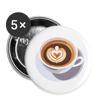 Kaffee Frenchpress Cappuccino Latte Art - Buttons groß 56 mm (5er Pack) - Weiß - Vorne