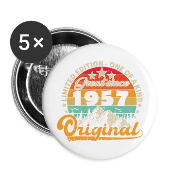 Millésime Né(e) 1957 Cadeau Anniversaire. - Lot de 5 grands badges (56 mm) - blanc - Devant