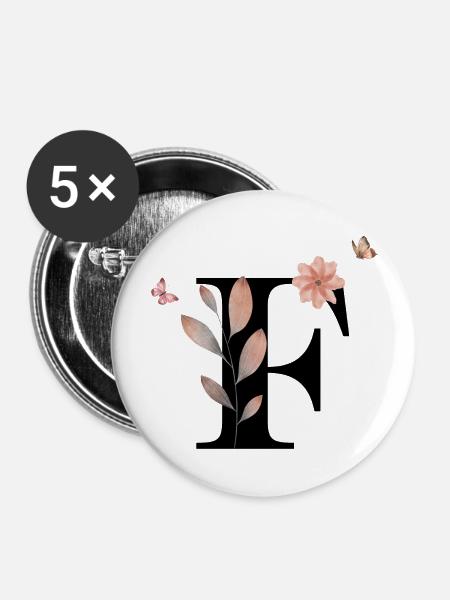 Buchstabe f Wildblumen Aquarelle - Buttons groß 56 mm (5er Pack) - Weiß