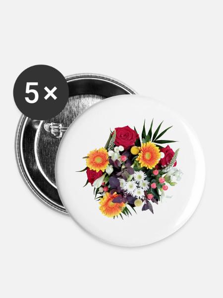 BLUMENSTRAUSS - Buttons groß 56 mm (5er Pack) - Weiß