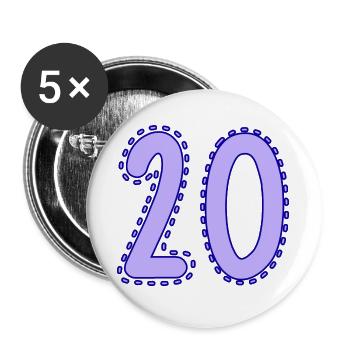20. 20 ANS. 20e ANNIVERSAIRE. ANNIVERSAIRE 20 ANS. - Lot de 5 grands badges (56 mm) - blanc - Devant
