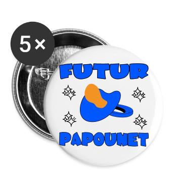 FUTUR PAPOUNET - Lot de 5 grands badges (56 mm) - blanc - Devant