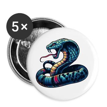 dynamic and colorful Cobra snake motif - Buttons large 2.2''/56 mm (5-pack) - white - Front