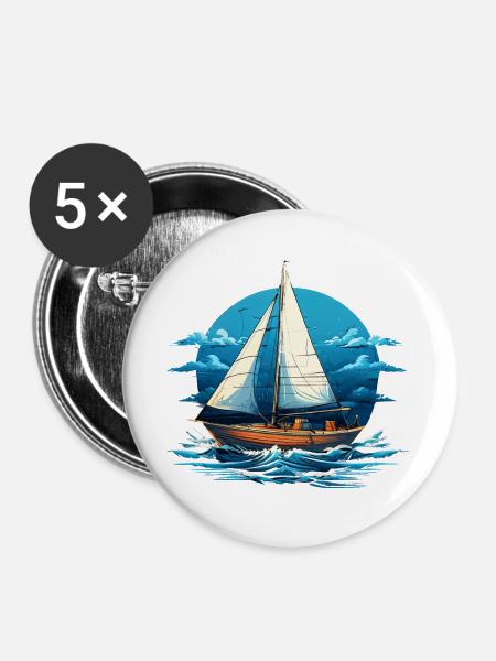 Segelboot im Meeresrauschen - Buttons groß 56 mm (5er Pack) - Weiß