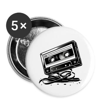 Music cassette in retro style 80s and 90s style - Buttons large 2.2''/56 mm (5-pack) - white - Front