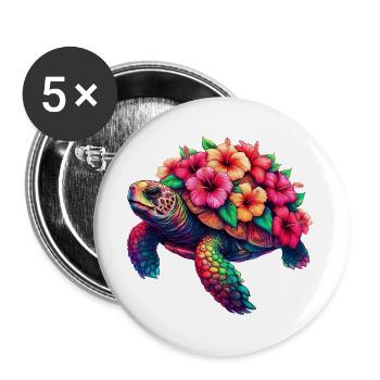 Turtle with Hibiscus Flowers - Buttons large 2.2''/56 mm (5-pack) - white - Front