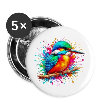 Martin-pêcheur - Lot de 5 grands badges (56 mm) - blanc - Devant