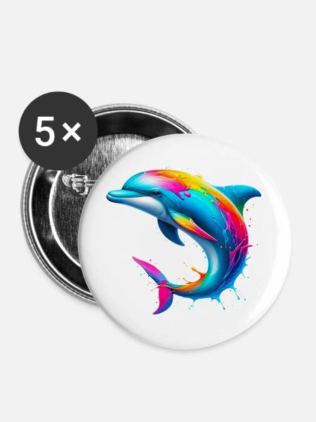 Delfin - Buttons groß 56 mm (5er Pack) - Weiß