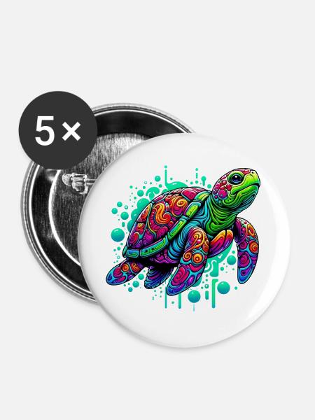 Schildkröte - Buttons groß 56 mm (5er Pack) - Weiß