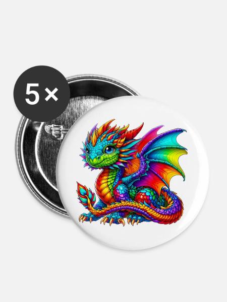 Drache - Buttons groß 56 mm (5er Pack) - Weiß