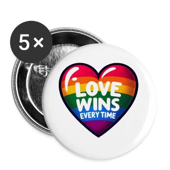 LIEBE GEWINNT JEDES MAL: Feiern Sie Stolz und Einheit - Buttons groß 56 mm (5er Pack) - Weiß - Vorne