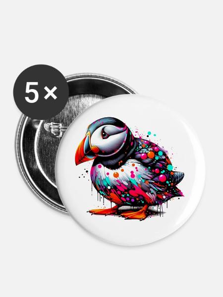 Papageitaucher - Buttons groß 56 mm (5er Pack) - Weiß