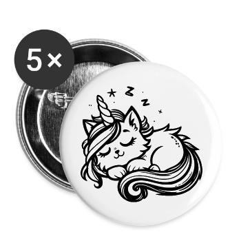 Chat licorne endormi (noir) - Lot de 5 grands badges (56 mm) - blanc - Devant