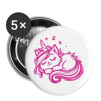 Chat licorne endormi (rose) - Lot de 5 grands badges (56 mm) - blanc - Devant