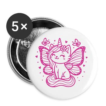 Chat licorne ailé (rose) - Lot de 5 grands badges (56 mm) - blanc - Devant
