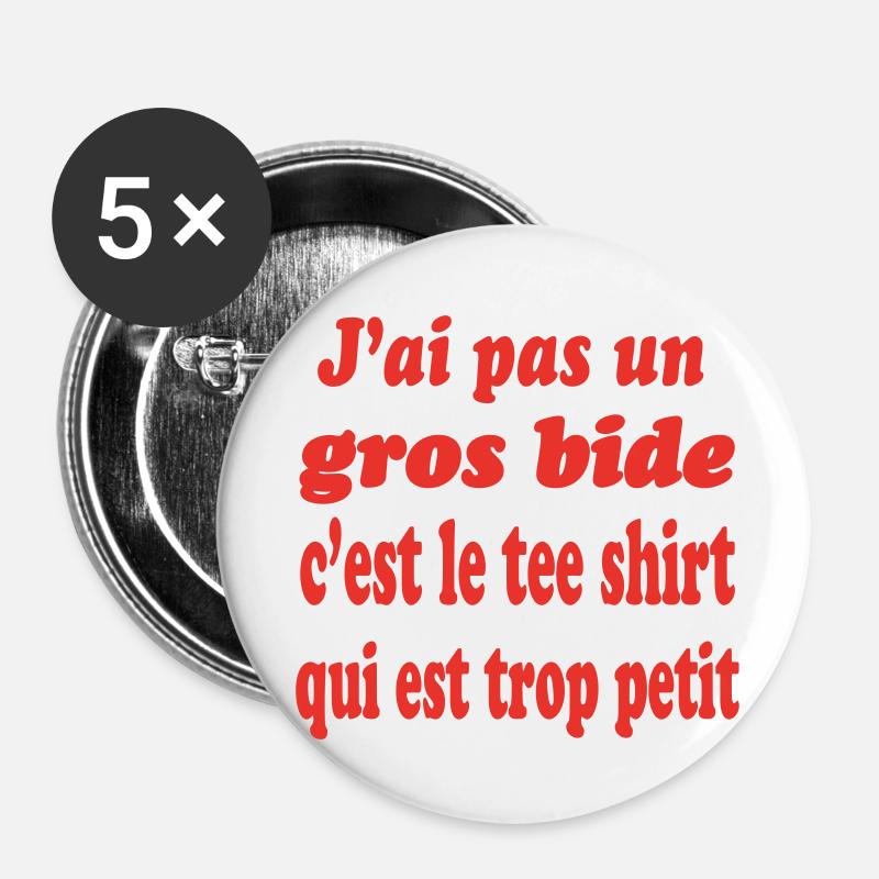 T-Shirt mit großem Bauch zu klein - Buttons groß 56 mm (5er Pack) - Weiß