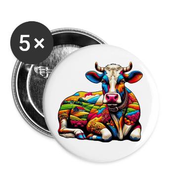 Vache - Lot de 5 grands badges (56 mm) - blanc - Devant