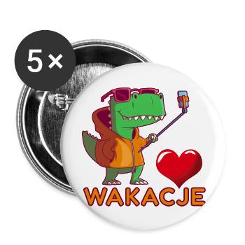 Dinosaurier im Urlaub - Buttons groß 56 mm (5er Pack) - Weiß - Vorne