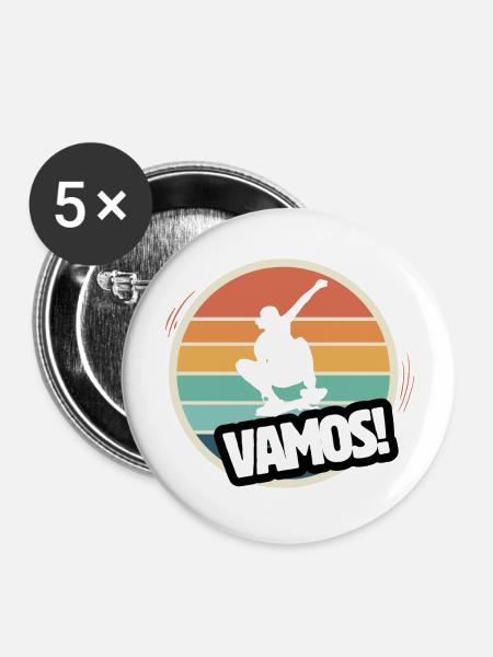 Vamos Retro Skatboard - Buttons groß 56 mm (5er Pack) - Weiß