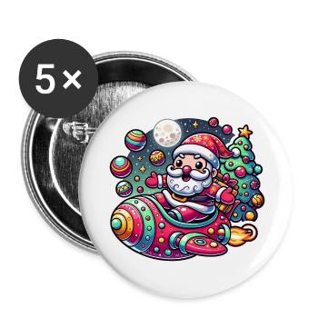 Funny Santa Claus comes with the spaceship - Buttons large 2.2''/56 mm (5-pack) - white - Front