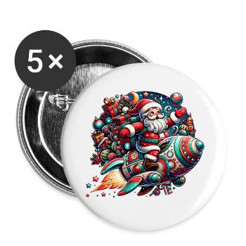 Funny Santa Claus comes with the spaceship - Buttons large 2.2''/56 mm (5-pack) - white - Front
