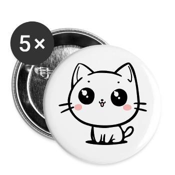 Chat - Lot de 5 grands badges (56 mm) - blanc - Devant
