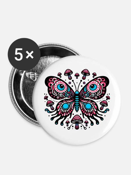 Vibrant Comic Butterfly - Buttons groß 56 mm (5er Pack) - Weiß