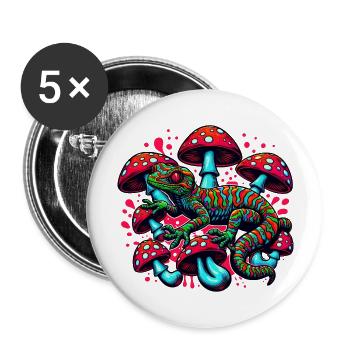 Psychedelischer Gecko mit Pilzen - Buttons groß 56 mm (5er Pack) - Weiß - Vorne